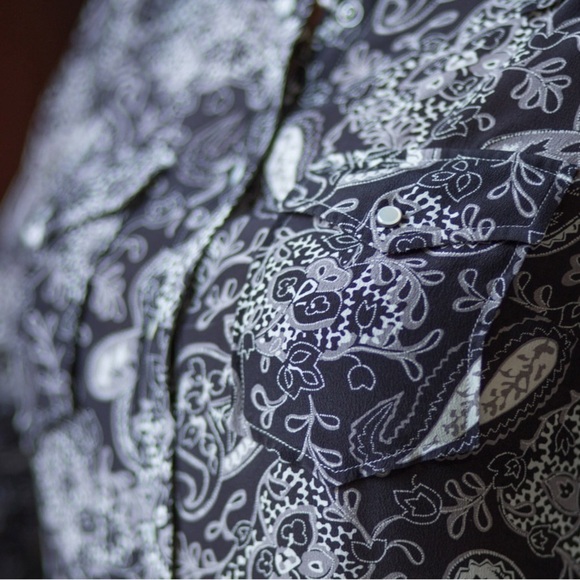 Ryan Michael Silk Paisley Print Western Snap 100% Silk Pearl Snap Shirt Size L - Picture 4 of 14